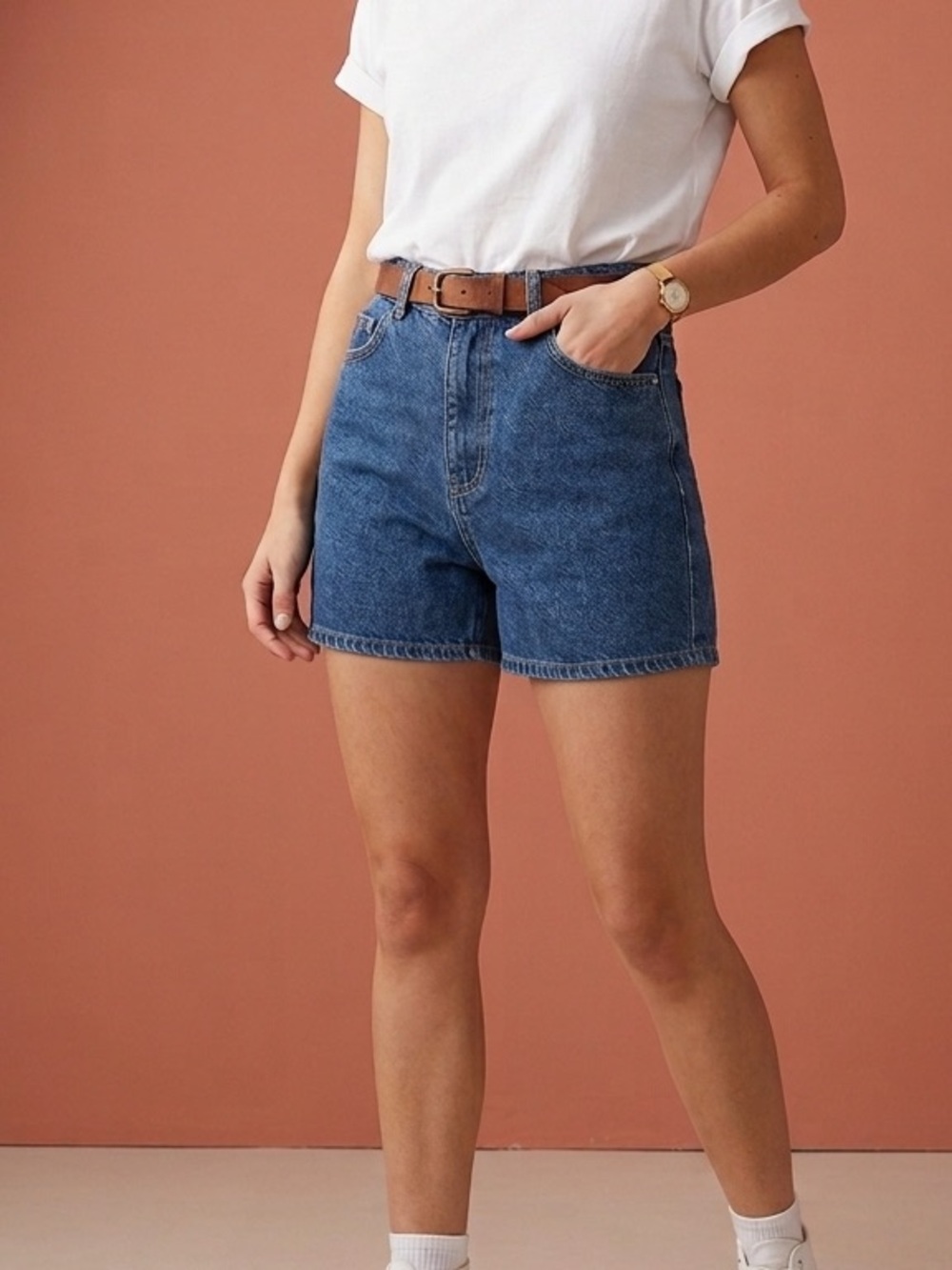 Zara Mid-Rise Blue Denim Shorts